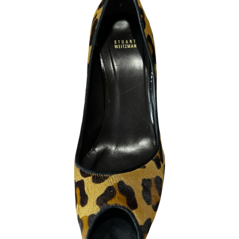 Stuart Weitzman Leopard Calf Hair Peep Toe Wedge Pumps Size 11 M - Picture 8 of 11